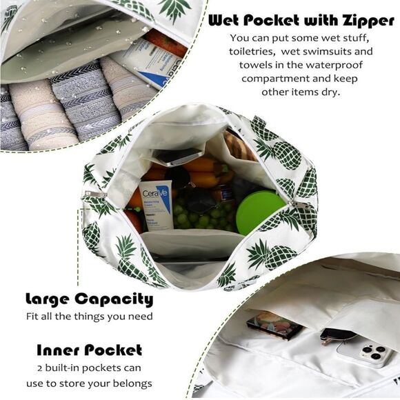 Large Waterproof Zippered Beach Tote - Picture 5 of 6